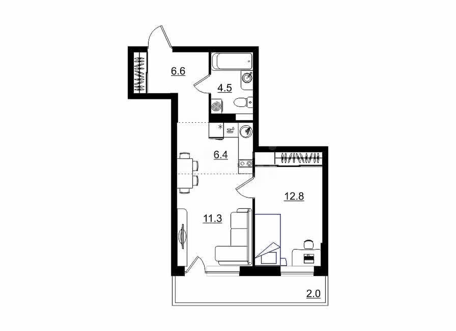 планировка квартиры 44 м2
